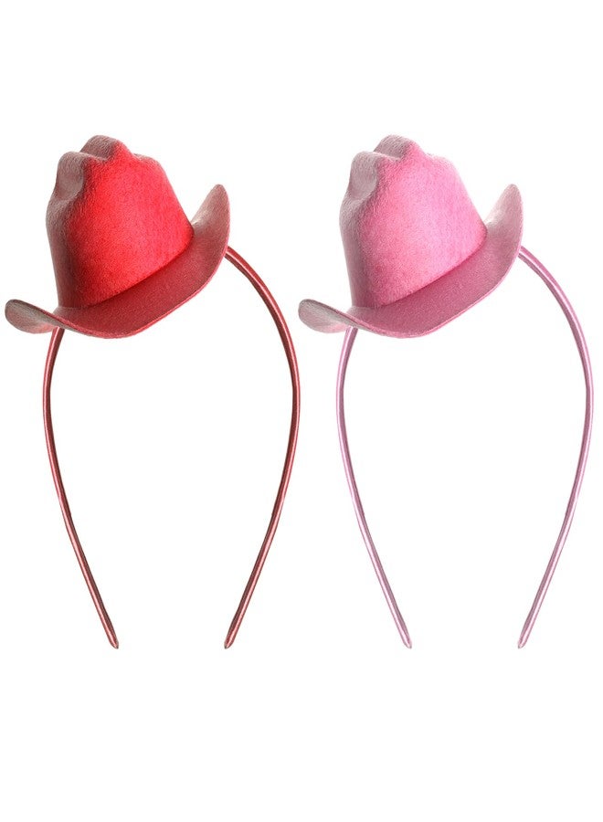 phnydreg 2Pcs Cowboy Mini Hat Headbands Cowgirl Mini Hat Headbands Accessories for Women Birthday Western Cowboy Party (pink,red) - Image 1